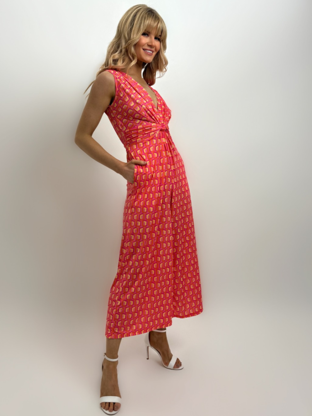 Kate & Pippa Servino Culotte Jumpsuit In Pink / Yellow Print