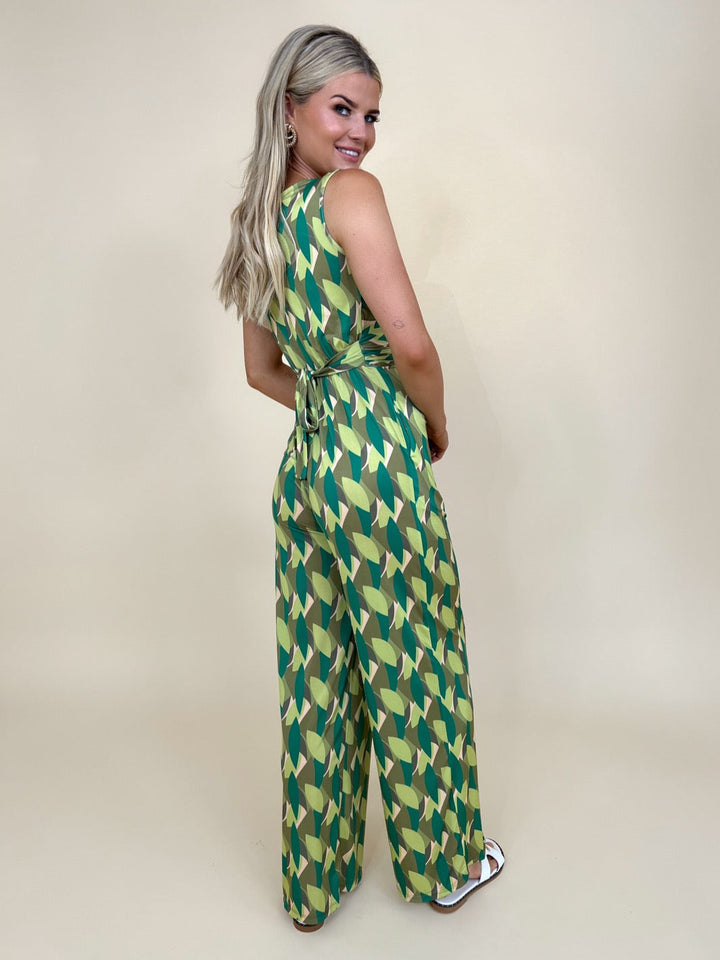 Kate & Pippa Servino Sleeveless Jumpsuit In Green Print-Nicola Ross