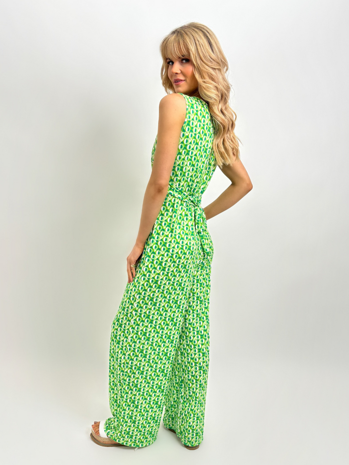 Kate & Pippa Servino Sleeveless Jumpsuit In Green Geo Print-Nicola Ross
