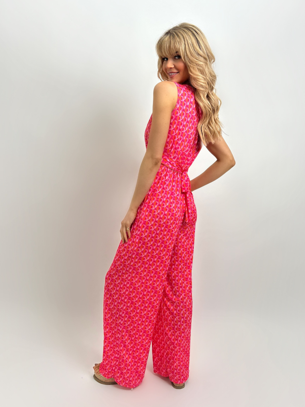 Kate & Pippa Servino Sleeveless Jumpsuit In Pink Geo Print-Nicola Ross