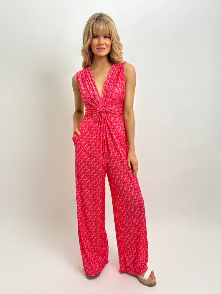 Kate & Pippa Servino Sleeveless Jumpsuit In Pink Geo Print-Nicola Ross