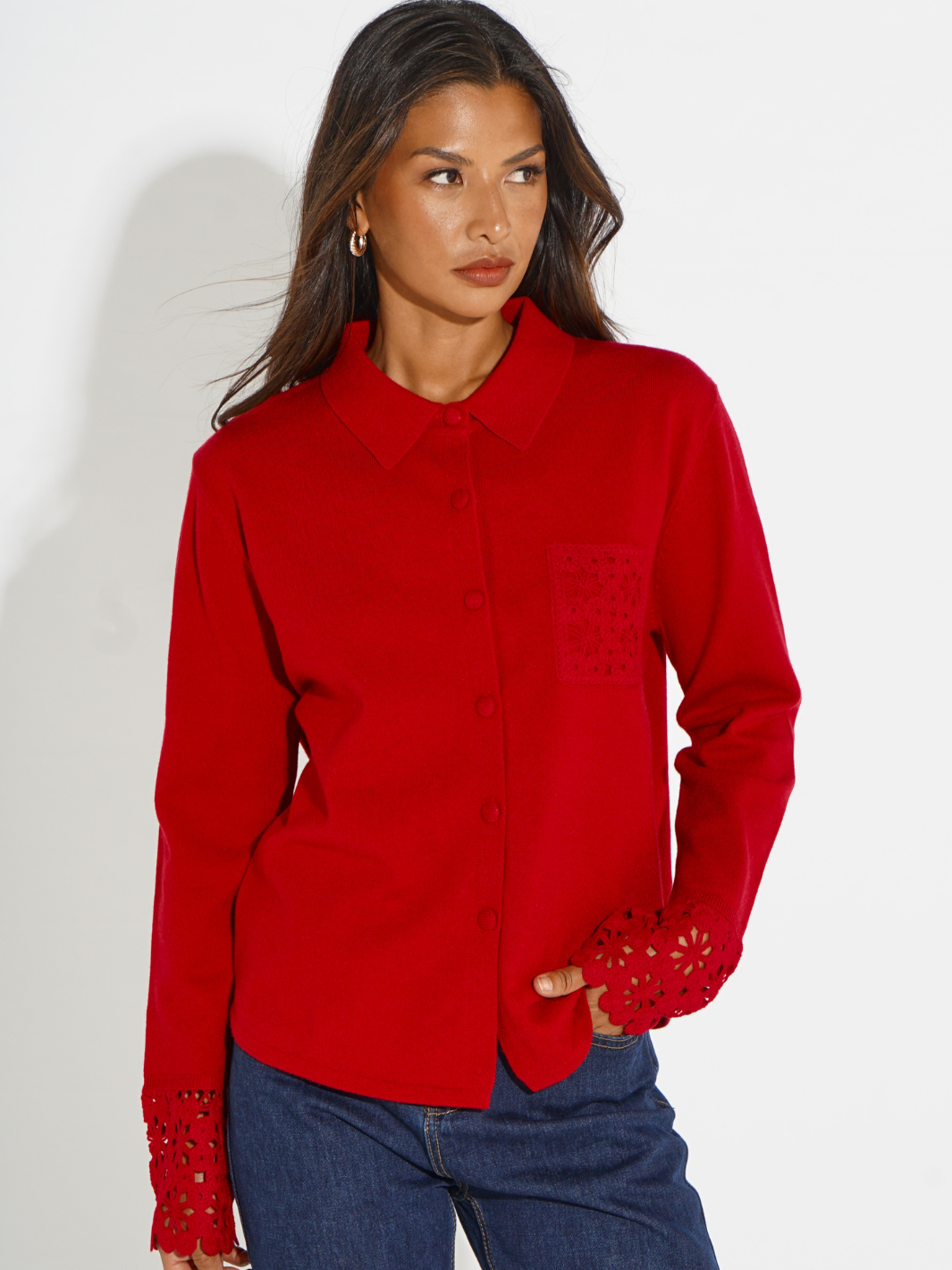 Kate & Pippa Shyloh Cardigan In Red-Nicola Ross