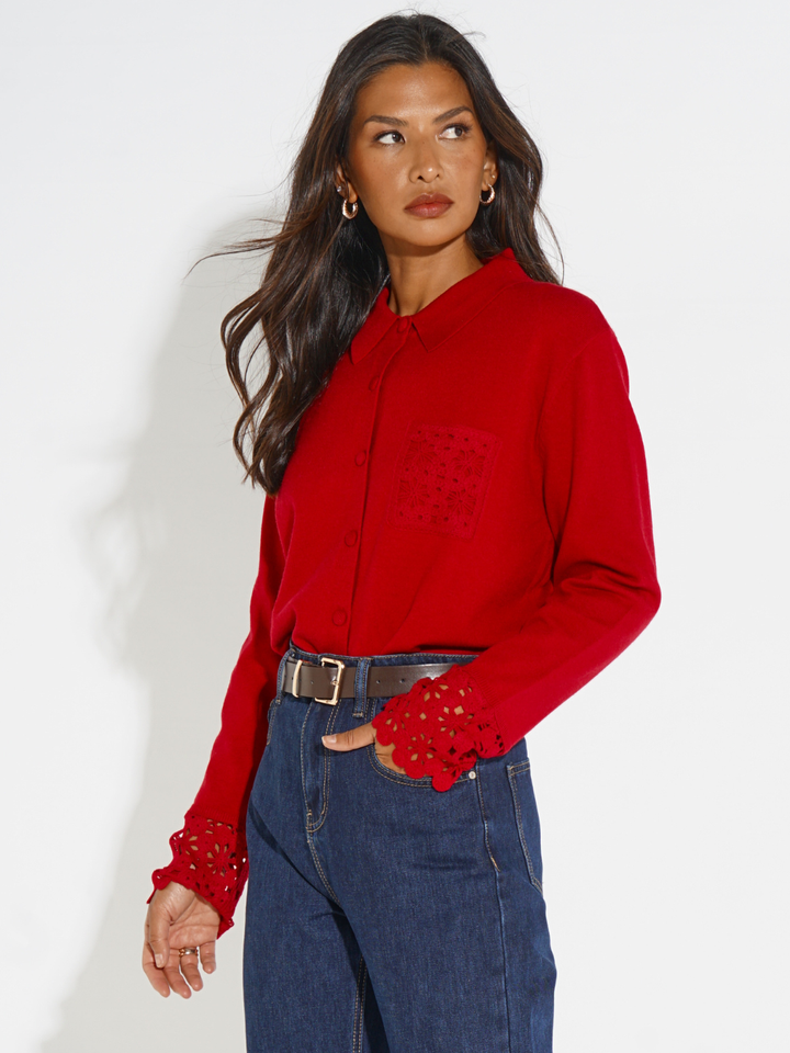 Kate & Pippa Shyloh Cardigan In Red-Nicola Ross