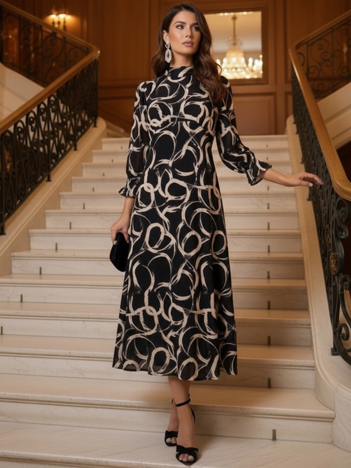 Kate & Pippa Simona Midi Dress In Black / Beige-Nicola Ross