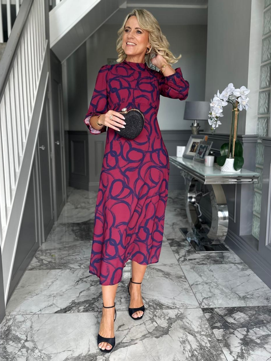 Kate & Pippa Simona Midi Dress In Magenta / Navy-Nicola Ross