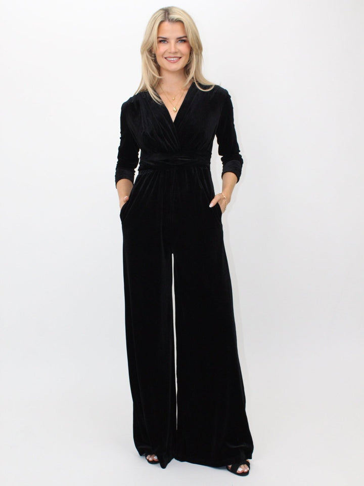 Kate & Pippa Sophia Velvet Jumpsuit In Black-Nicola Ross