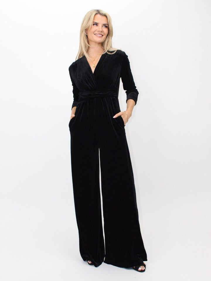 Kate & Pippa Sophia Velvet Jumpsuit In Black-Nicola Ross