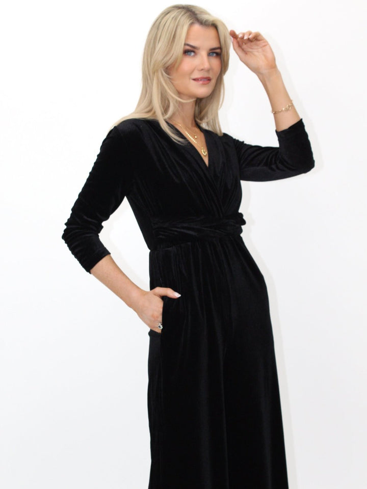 Kate & Pippa Sophia Velvet Jumpsuit In Black-Nicola Ross