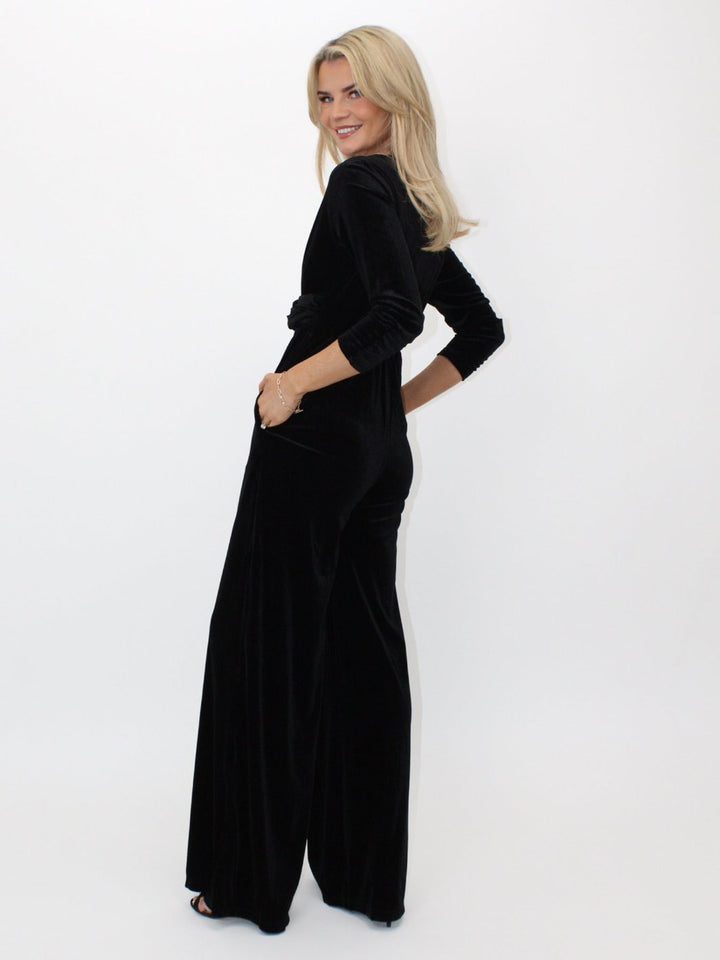 Kate & Pippa Sophia Velvet Jumpsuit In Black-Nicola Ross