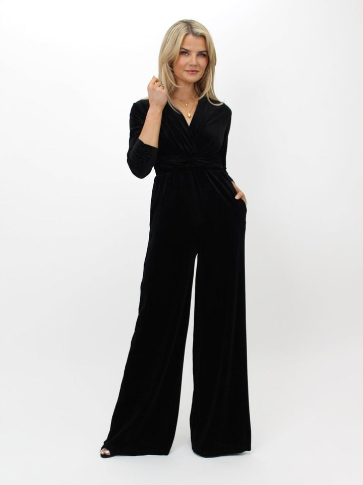 Kate & Pippa Sophia Velvet Jumpsuit In Black-Nicola Ross