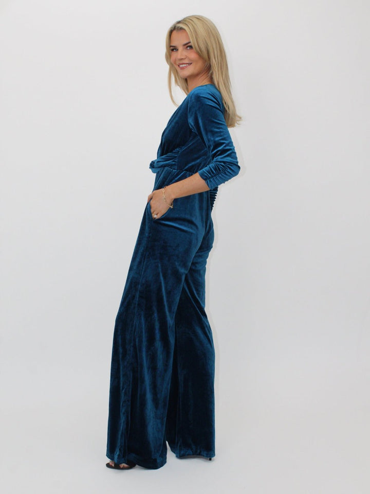 Kate & Pippa Sophia Velvet Jumpsuit In Teal-Nicola Ross