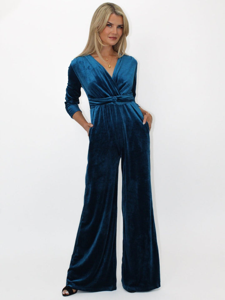 Kate & Pippa Sophia Velvet Jumpsuit In Teal-Nicola Ross