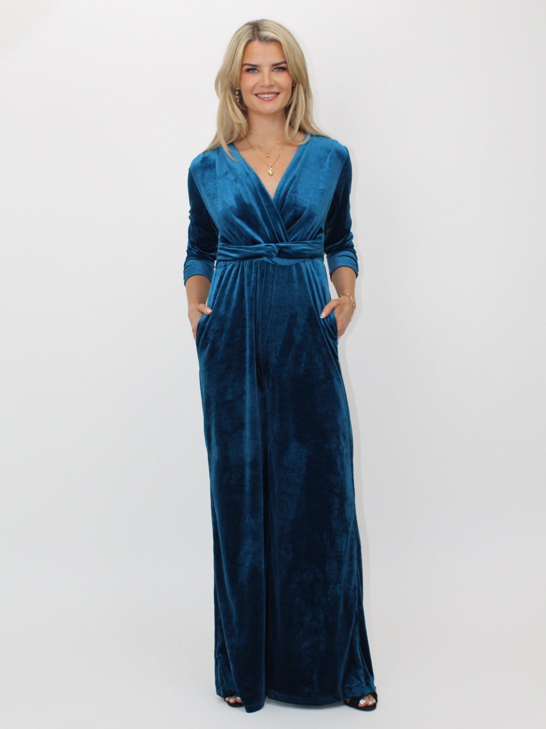 Kate & Pippa Sophia Velvet Jumpsuit In Teal-Nicola Ross