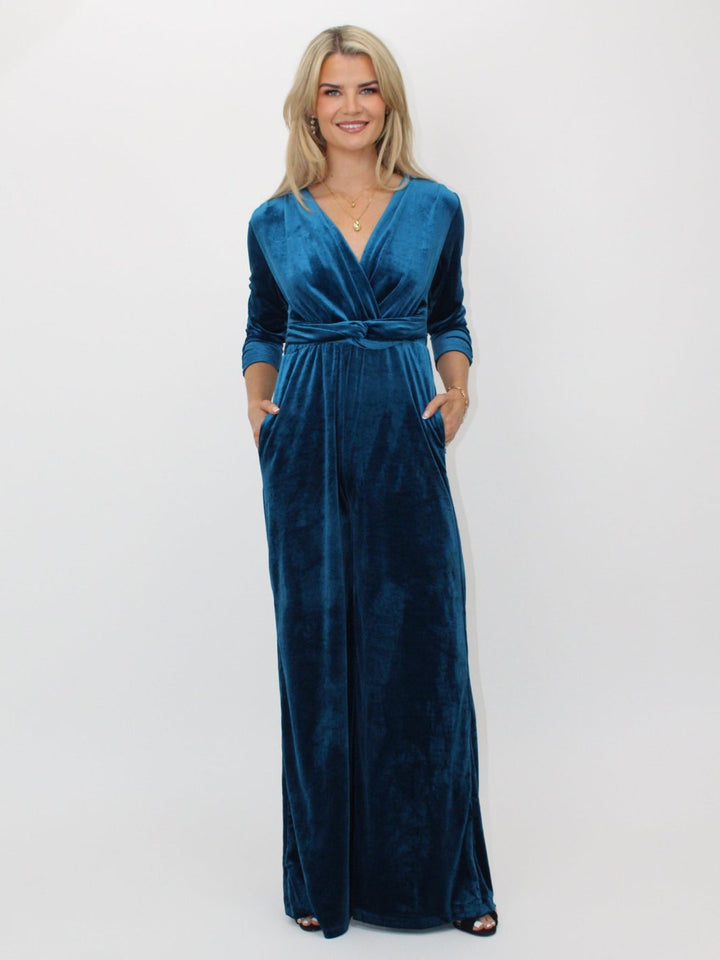 Kate & Pippa Sophia Velvet Jumpsuit In Teal-Nicola Ross