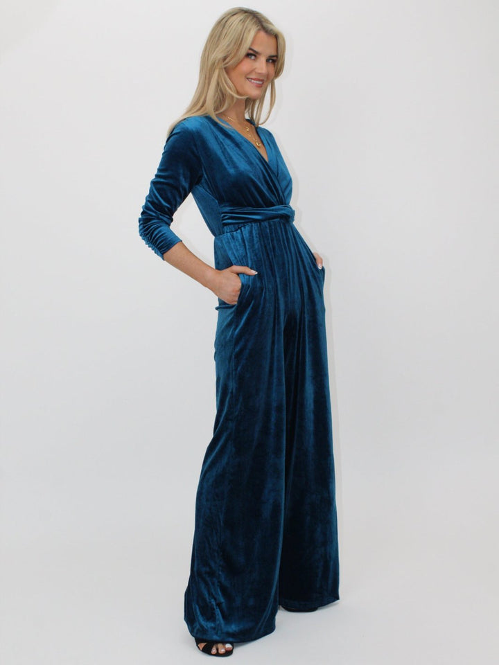 Kate & Pippa Sophia Velvet Jumpsuit In Teal-Nicola Ross