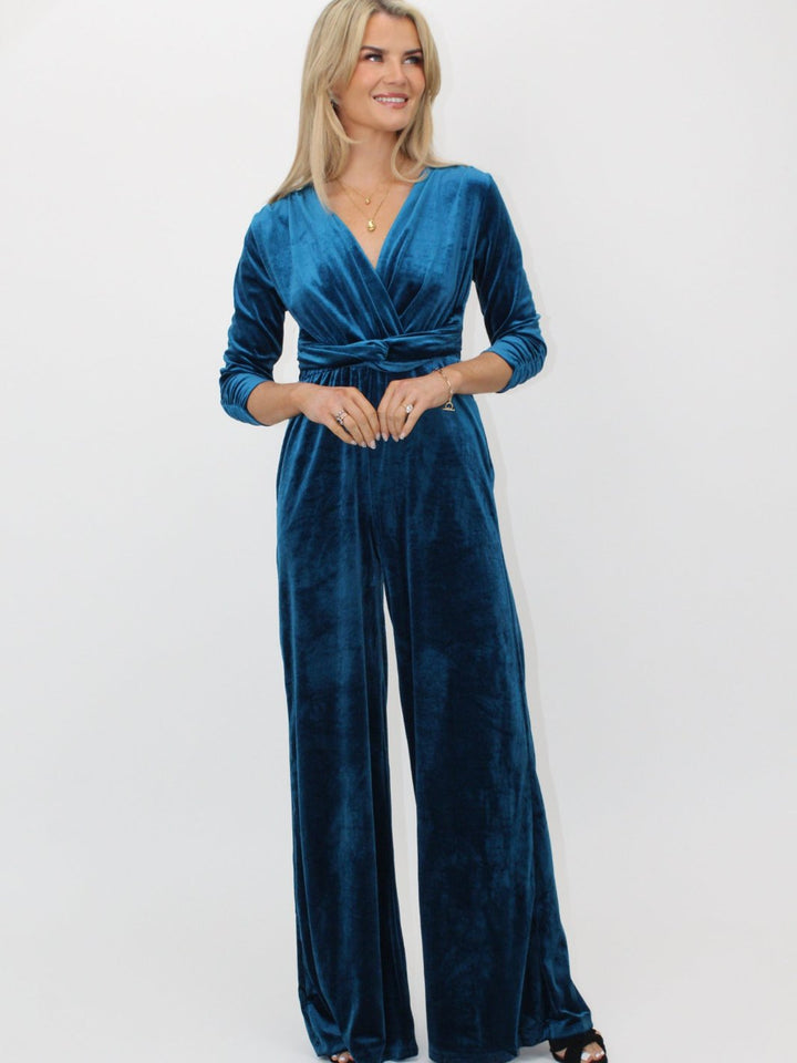 Kate & Pippa Sophia Velvet Jumpsuit In Teal-Nicola Ross
