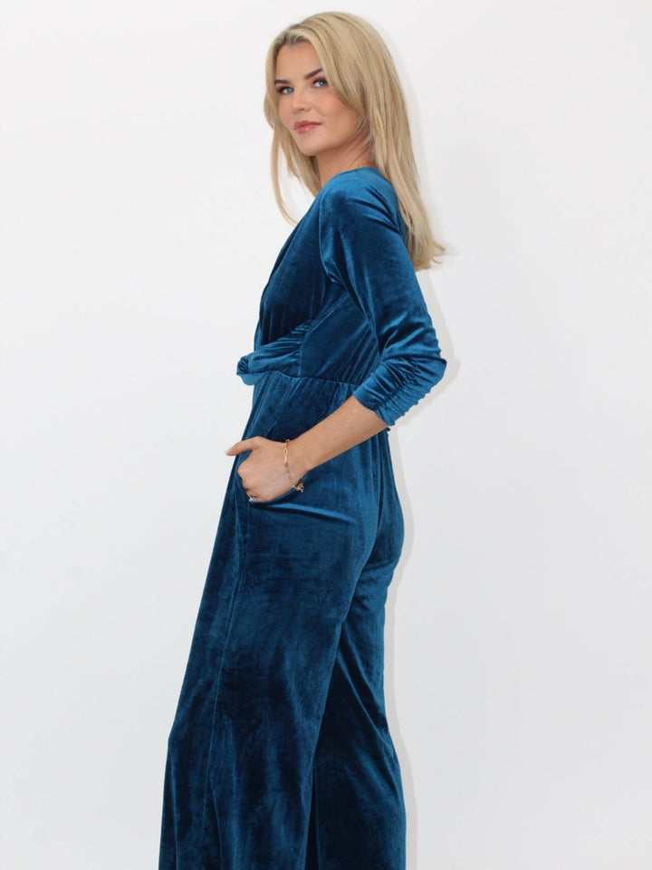 Kate & Pippa Sophia Velvet Jumpsuit In Teal-Nicola Ross