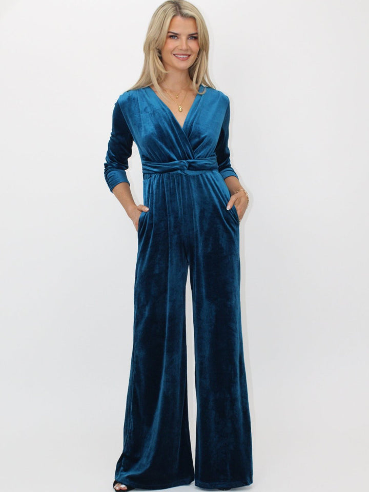 Kate & Pippa Sophia Velvet Jumpsuit In Teal-Nicola Ross