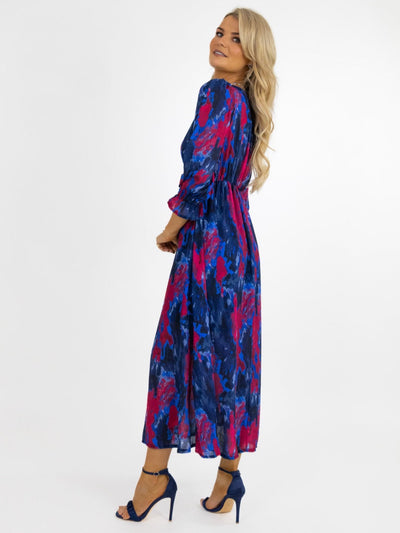 Kate & Pippa Streasa Dress In Blue / Magenta Print-Nicola Ross
