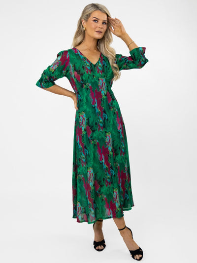 Kate & Pippa Streasa Dress In Green / Magenta Print-Nicola Ross
