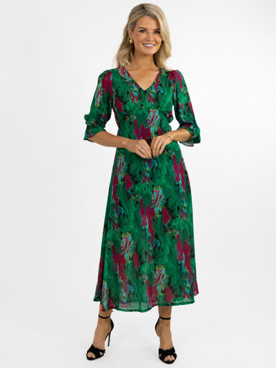 Kate & Pippa Streasa Dress In Green / Magenta Print-Nicola Ross