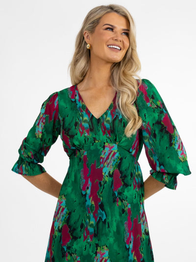 Kate & Pippa Streasa Dress In Green / Magenta Print-Nicola Ross