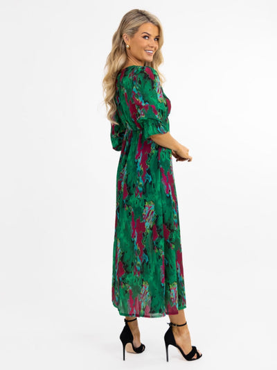 Kate & Pippa Streasa Dress In Green / Magenta Print-Nicola Ross