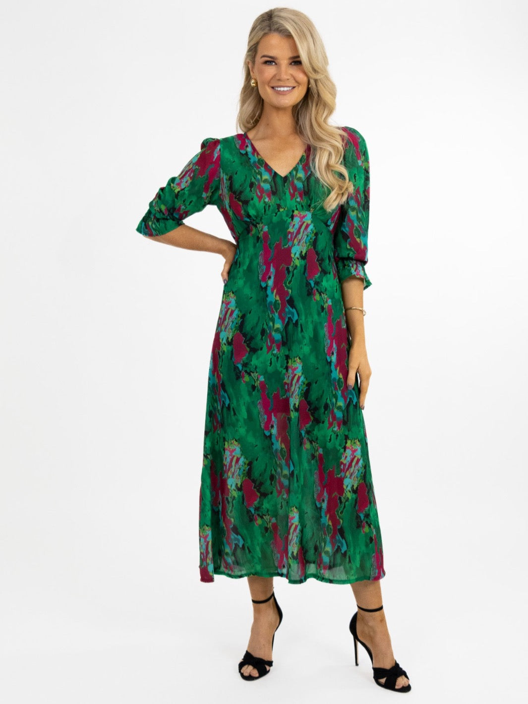 Kate & Pippa Streasa Dress In Green / Magenta Print-Nicola Ross