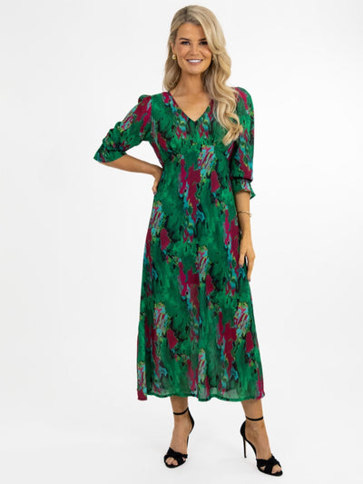 Kate & Pippa Streasa Dress In Green / Magenta Print-Nicola Ross