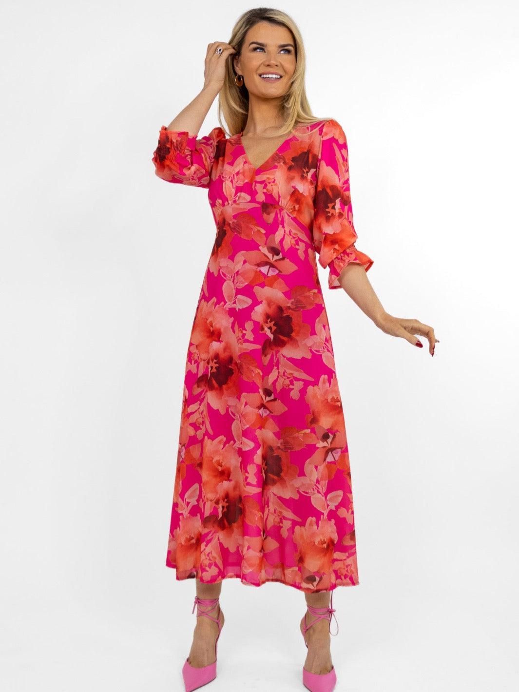 Kate & Pippa Streasa Dress In Pink Floral Print-Nicola Ross