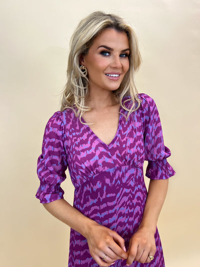 Kate & Pippa Streasa Dress In Purple Print-Nicola Ross