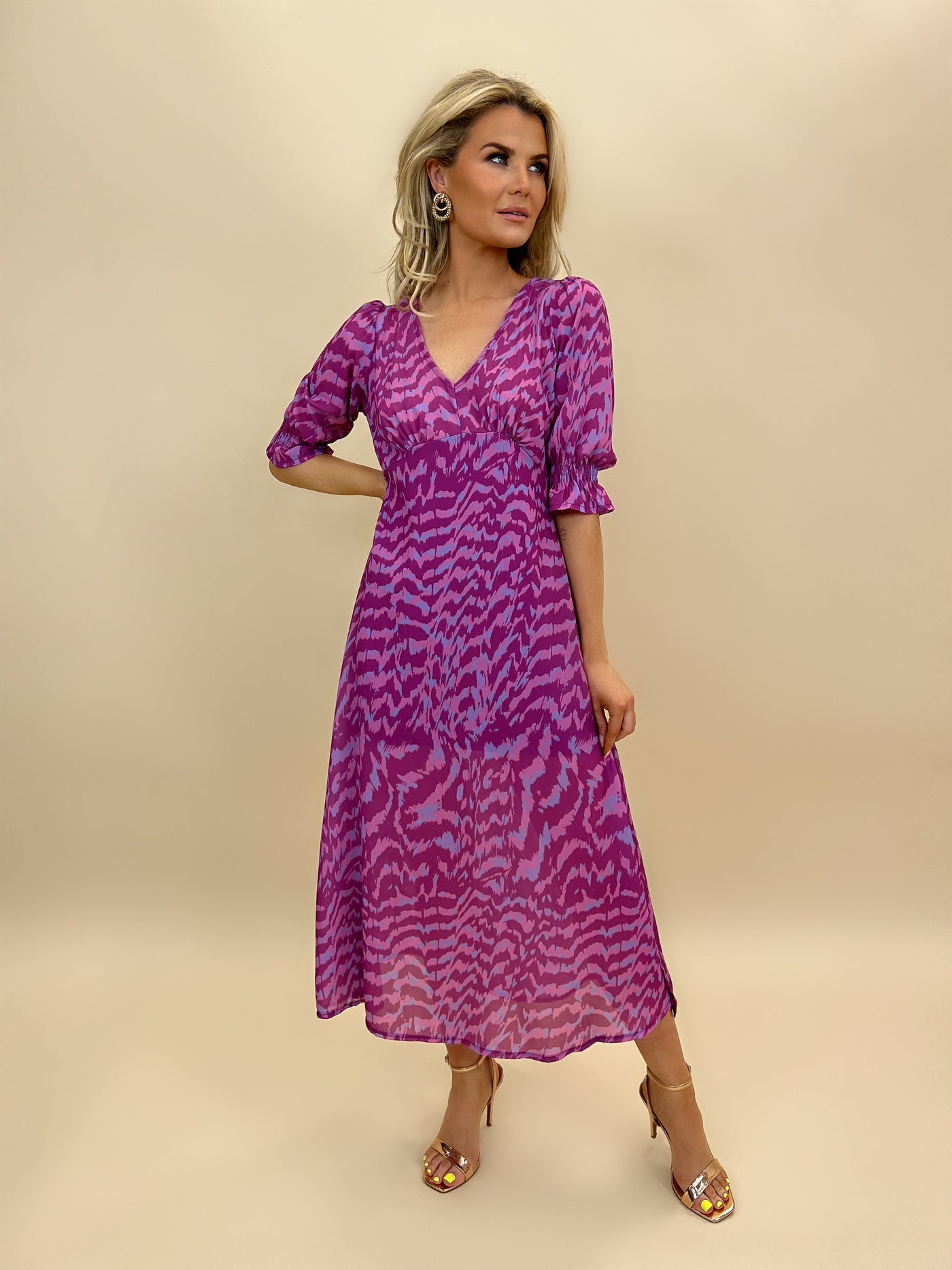Kate & Pippa Streasa Dress In Purple Print-Nicola Ross