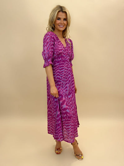 Kate & Pippa Streasa Dress In Purple Print-Nicola Ross