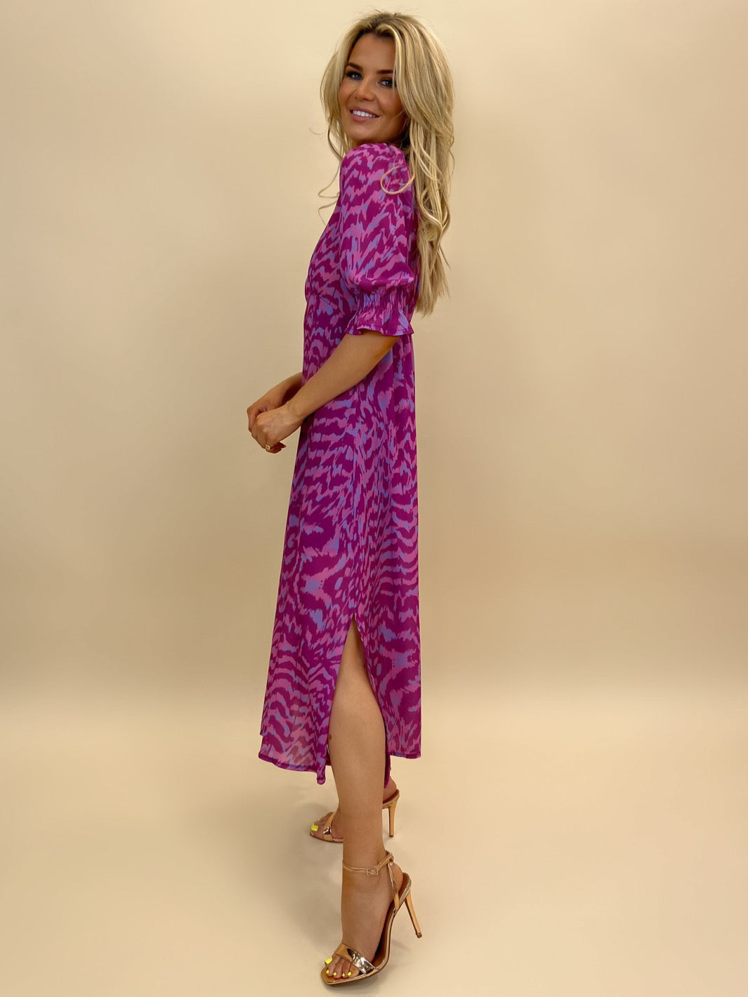 Kate & Pippa Streasa Dress In Purple Print-Nicola Ross