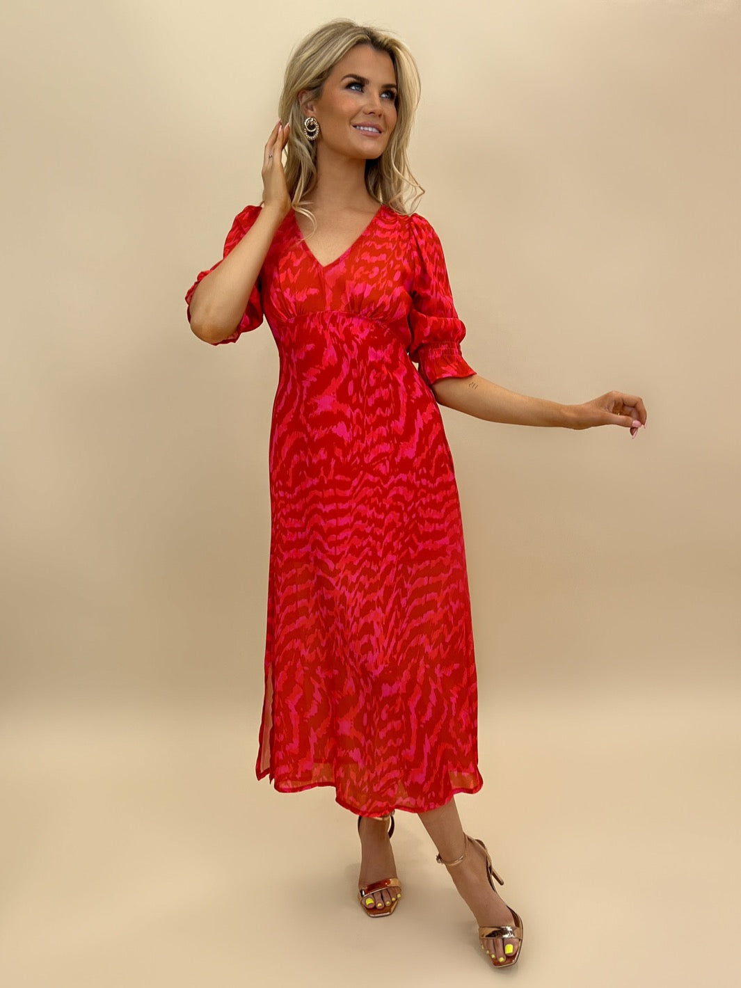 Kate & Pippa Streasa Dress In Red Print-Nicola Ross