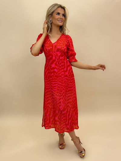 Kate & Pippa Streasa Dress In Red Print-Nicola Ross