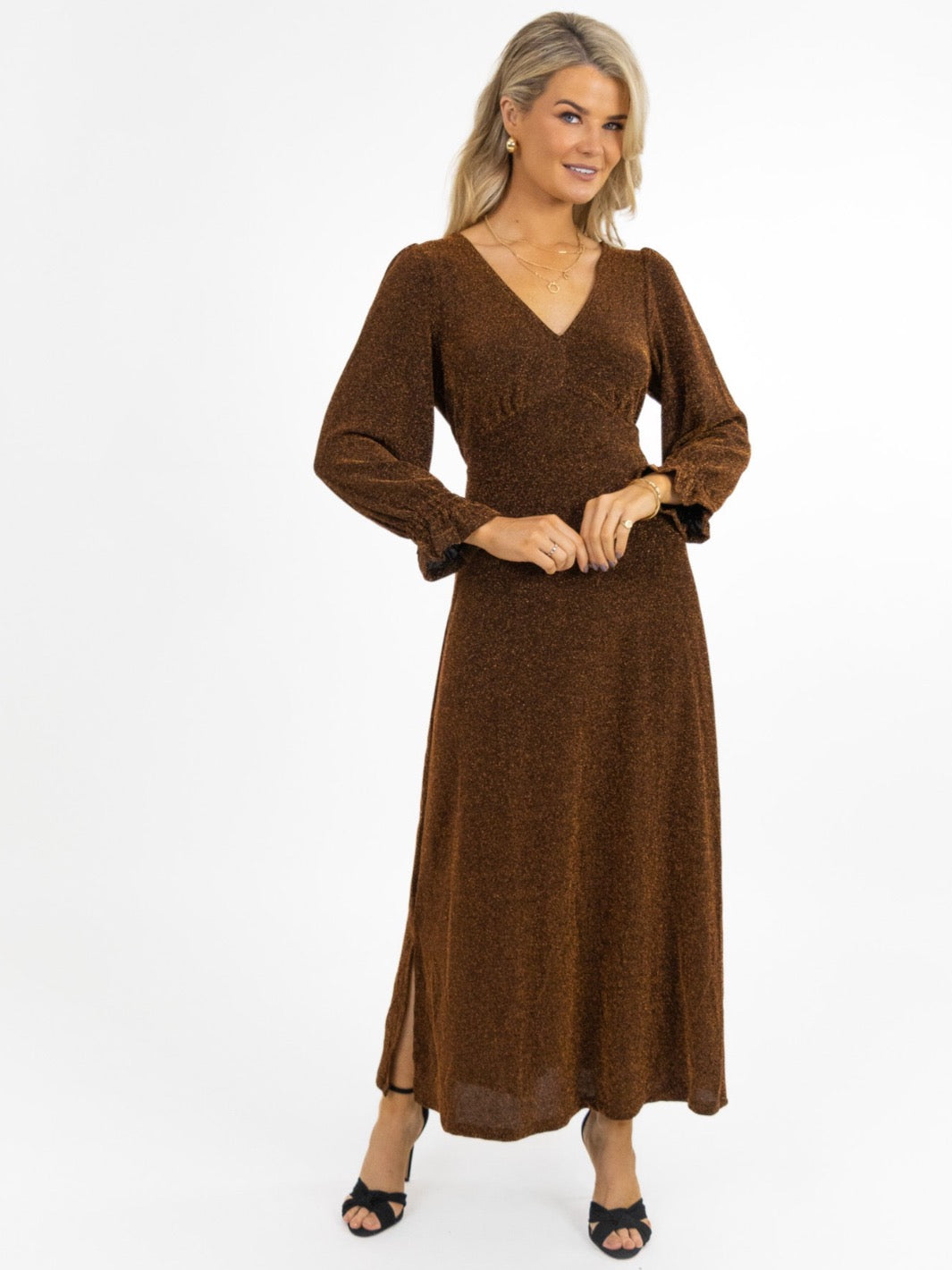 Kate & Pippa Streasa Lurex Dress In Bronze Sparkle-Nicola Ross