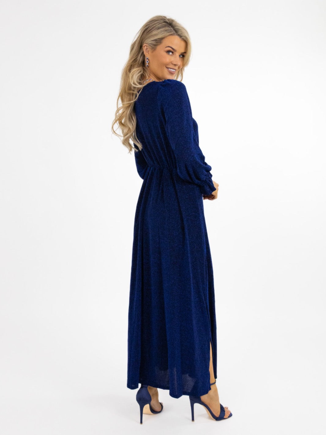 Kate & Pippa Streasa Lurex Dress In Royal Blue Sparkle-Nicola Ross