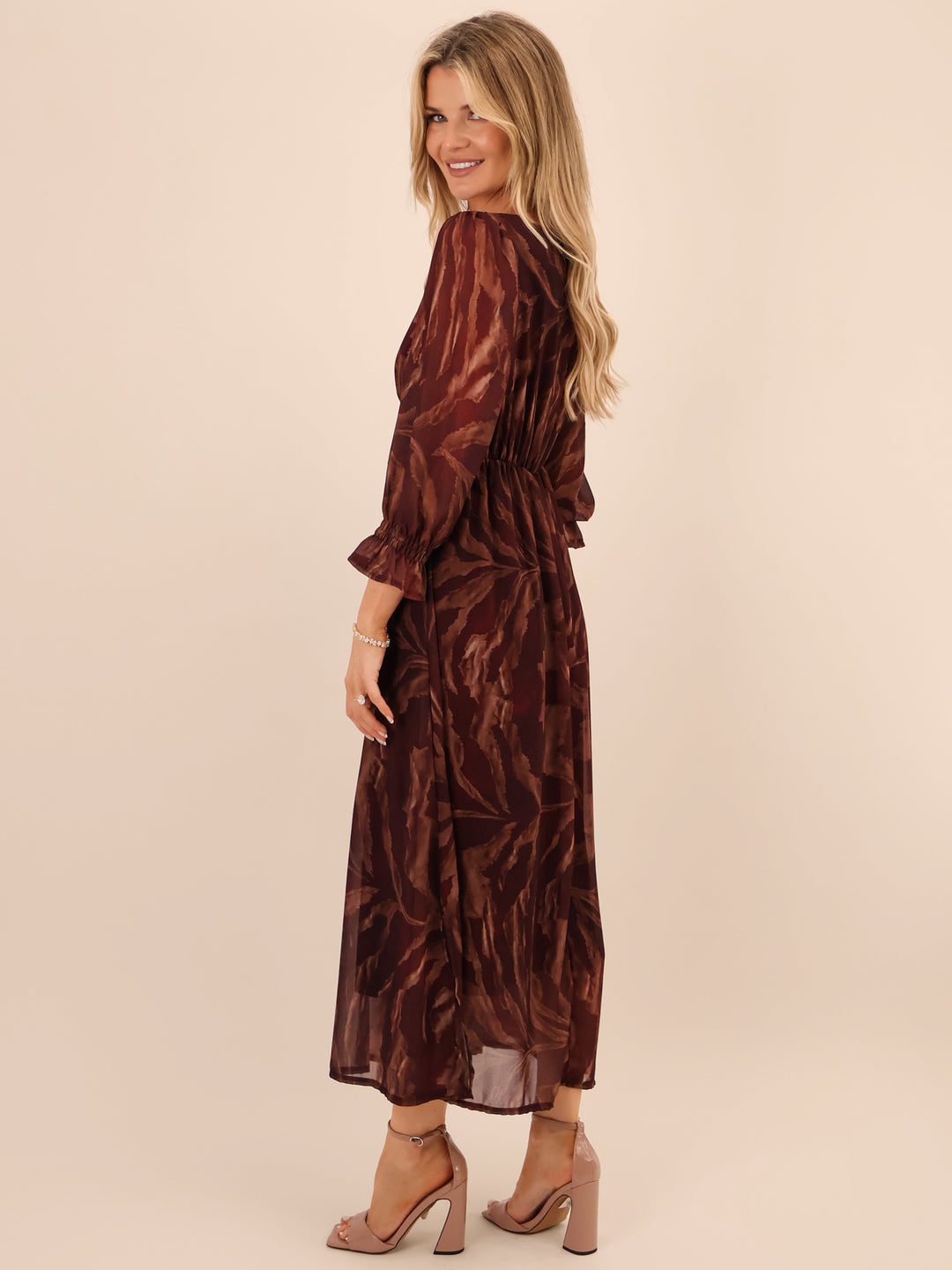 Kate & Pippa Streasa Midi Dress In Burgundy-Nicola Ross