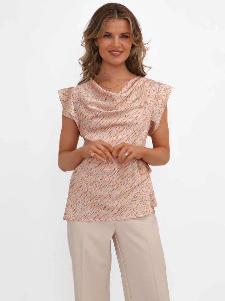 Kate & Pippa Suzy Cowl Neck Top In Champagne Print-Nicola Ross