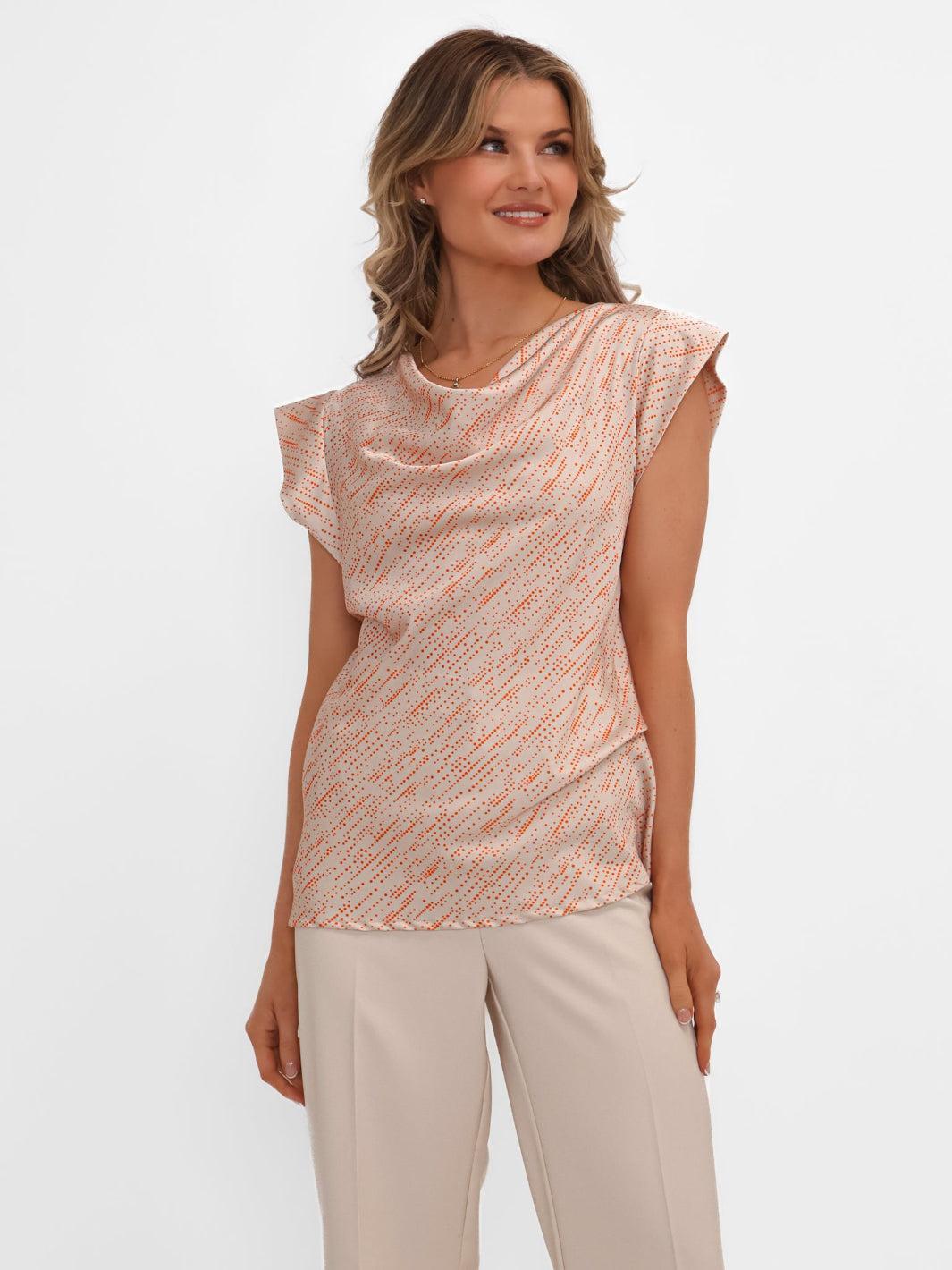 Kate & Pippa Suzy Cowl Neck Top In Champagne Print-Nicola Ross
