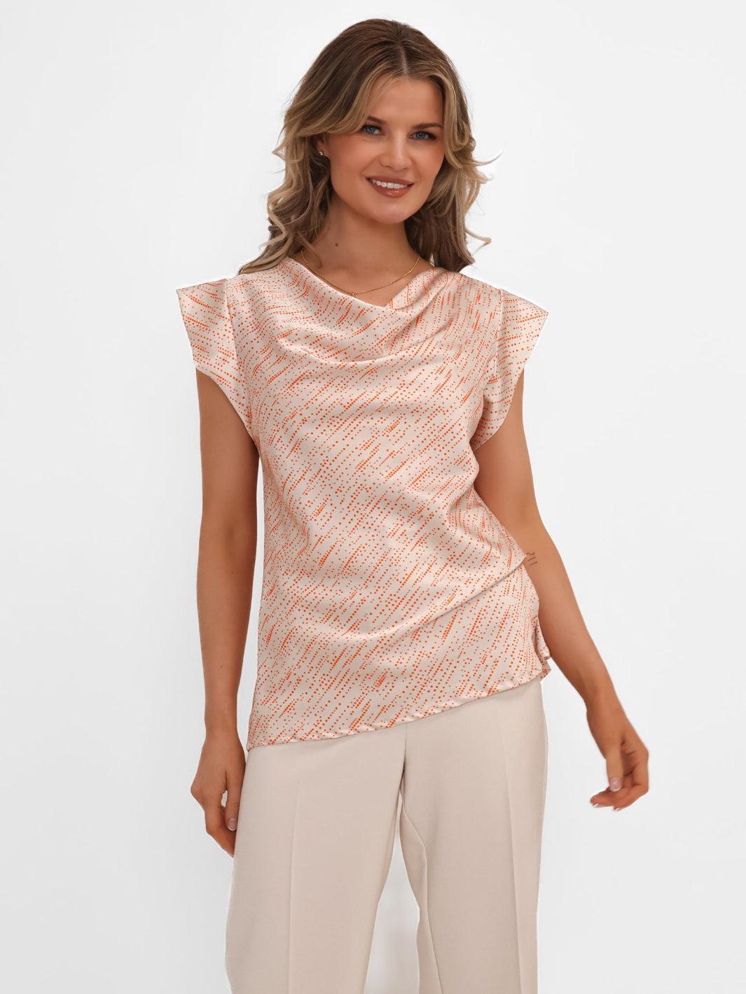 Kate & Pippa Suzy Cowl Neck Top In Champagne Print-Nicola Ross