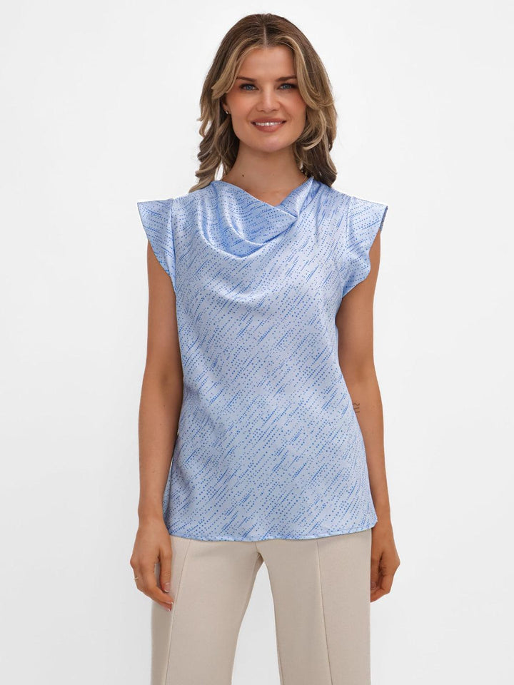 Kate & Pippa Suzy Cowl Neck Top In Light Blue Print-Nicola Ross
