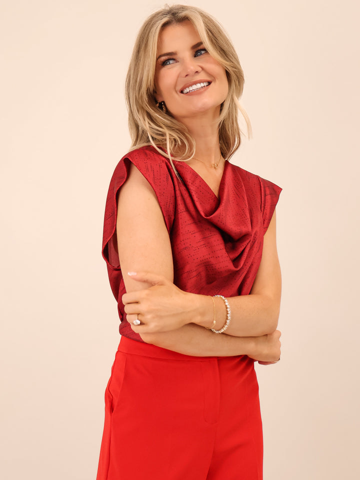 Kate & Pippa Suzy Cowl Neck Top In Red-Nicola Ross