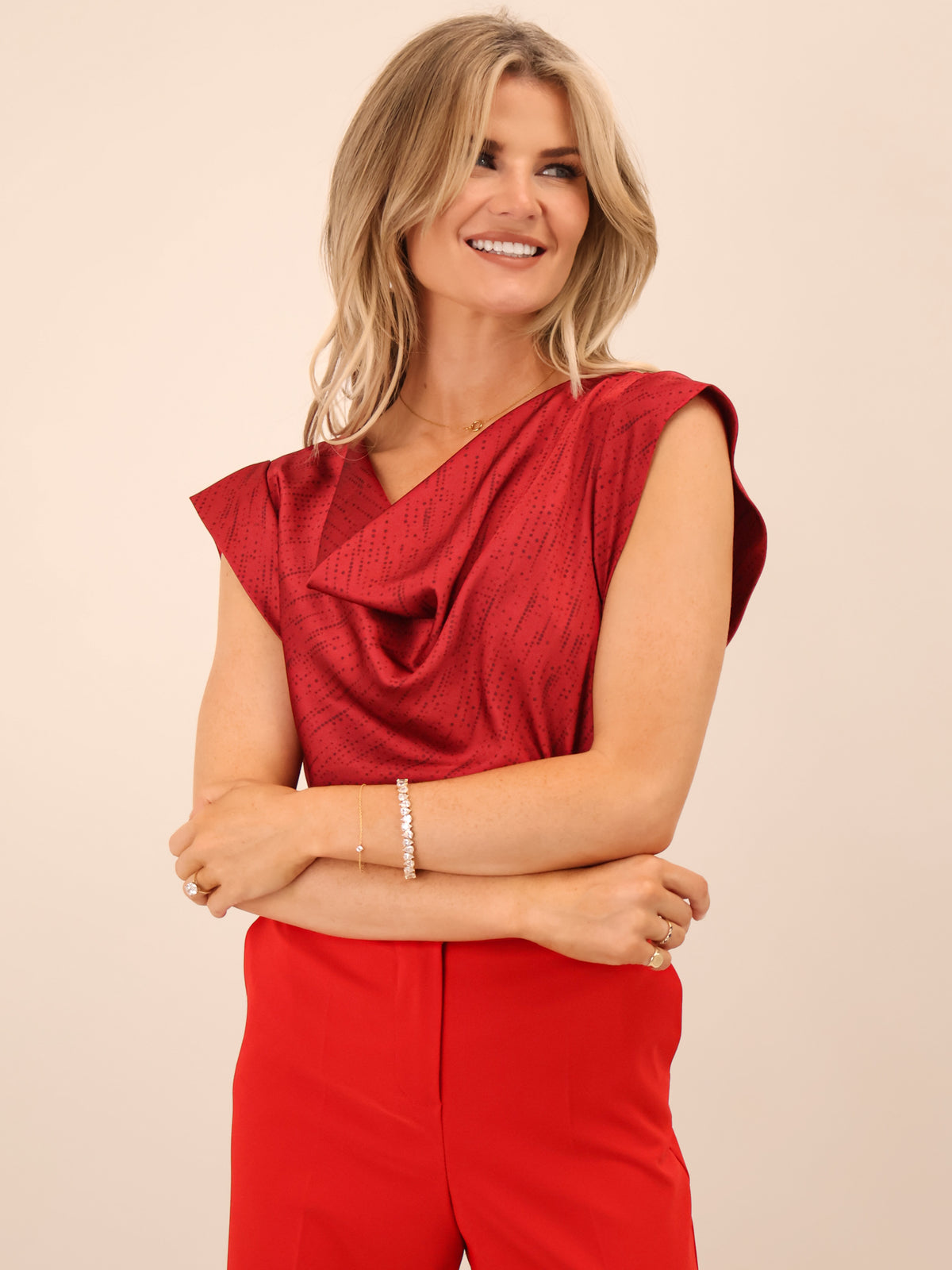 Kate & Pippa Suzy Cowl Neck Top In Red-Nicola Ross