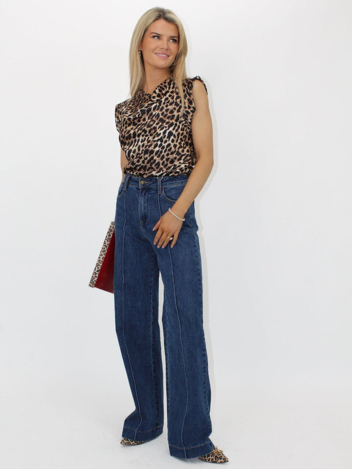 Kate & Pippa Suzy Cowl Neck Top In Brown/Black Animal Print-Nicola Ross