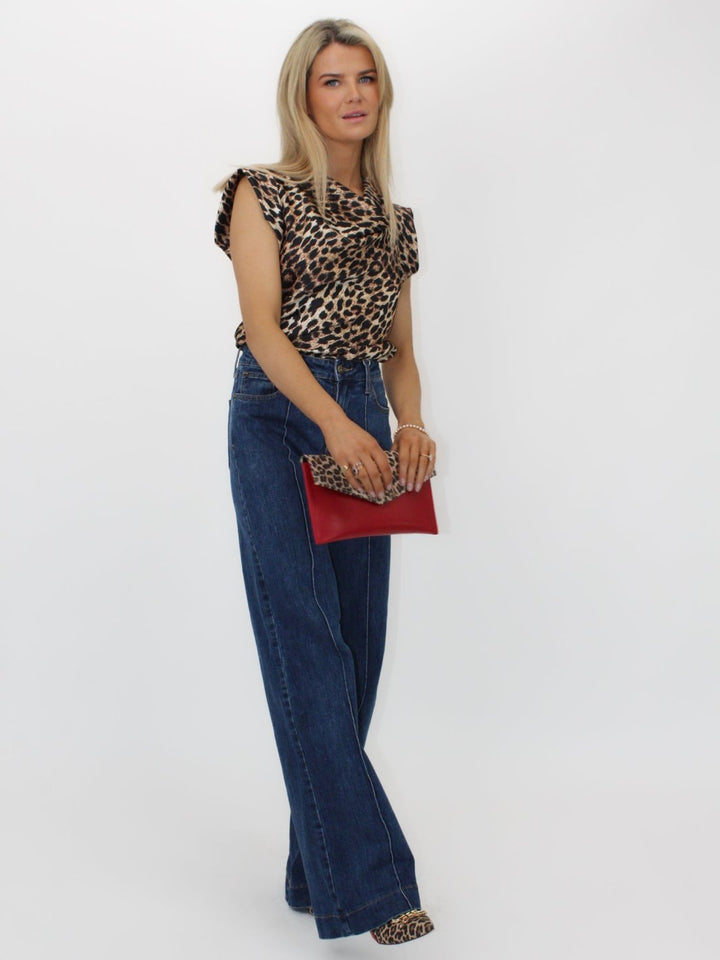 Kate & Pippa Suzy Cowl Neck Top In Brown/Black Animal Print-Nicola Ross