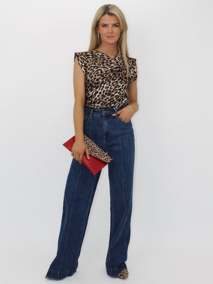 Kate & Pippa Suzy Cowl Neck Top In Brown/Black Animal Print-Nicola Ross
