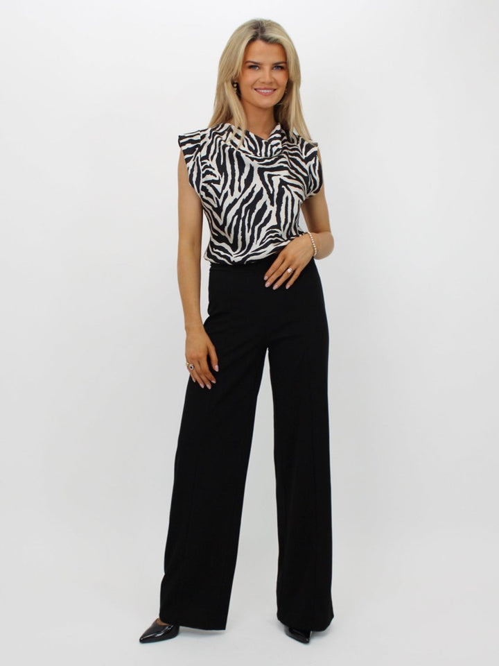 Kate & Pippa Suzy Cowl Neck Top In Cream/Black Animal Print-Nicola Ross