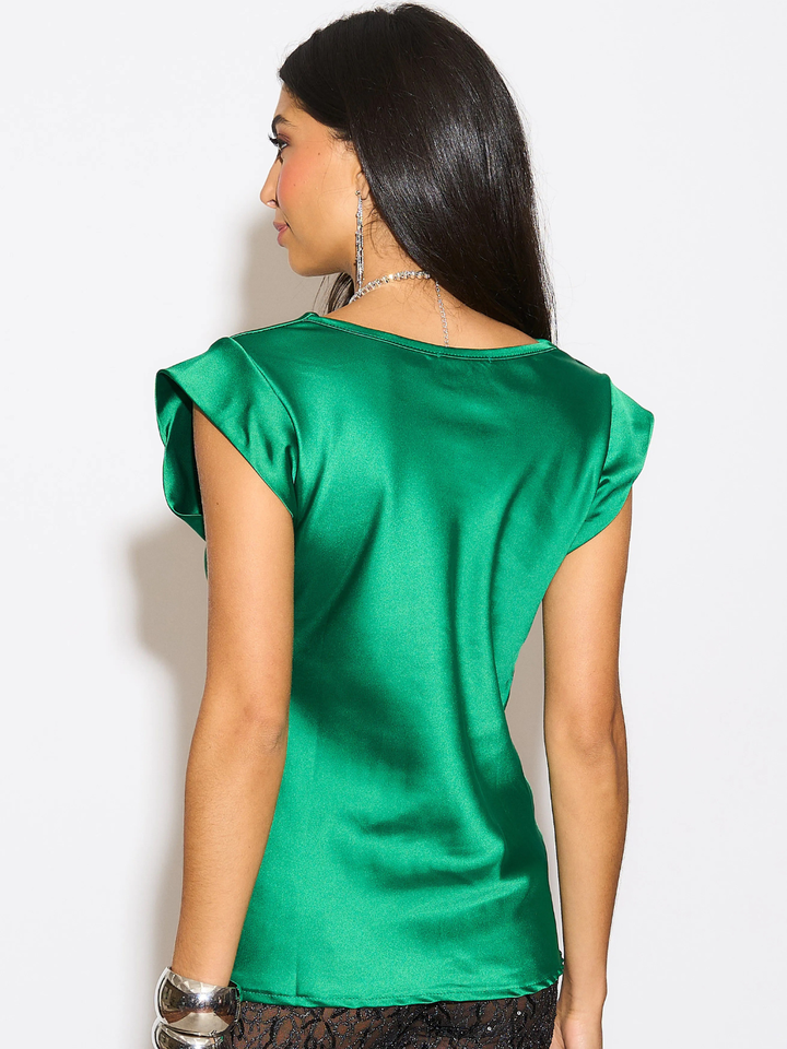 Kate & Pippa Suzy Satin Cowl Neck Top In Green-Nicola Ross